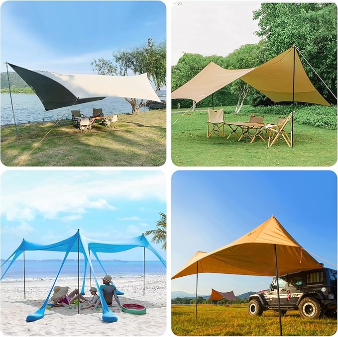 KOMCLUB Tent Poles Adjustable Lightweight Camping Tarp Poles 82.68" Aluminum Alloy Telescoping Solar sail Poles for Awning Canopy Tent Tarp Hiking Light Weight and Easy to Carry (2PC & Black)