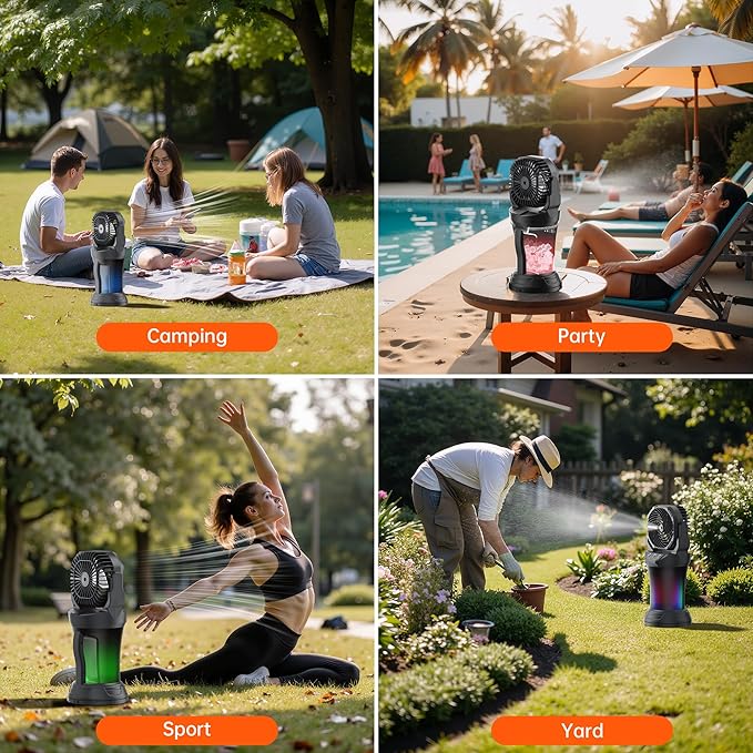 PANERGY Portable Misting Fan for Outdoors-30000mAh Rechargeable Battery, 4-Speed Fan,4 Spray Modes,RGB Light,2L Water Tank Built-in,90°Auto Oscillation&Tilt,Remote Control for Home/Camping/Beach/Patio