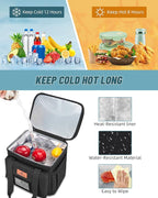 HSHRISH Double Deck Tactical Lunch Box, Large Expandable Insulated Lunch Bag, Durable Waterproof Leakproof Cooler Bag with Flag for Adults/Men/Work Outdoor Trips, 20 Cans/15 L, Black