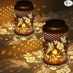 2 Pack Solar Lanterns Outdoor Waterproof, Butterfly Rose Garden Decor Birthday Gifts for Women Mom Grandma Hanging Solar Lights Metal Solar Decoration Outside for Yard, Patio, Lawn