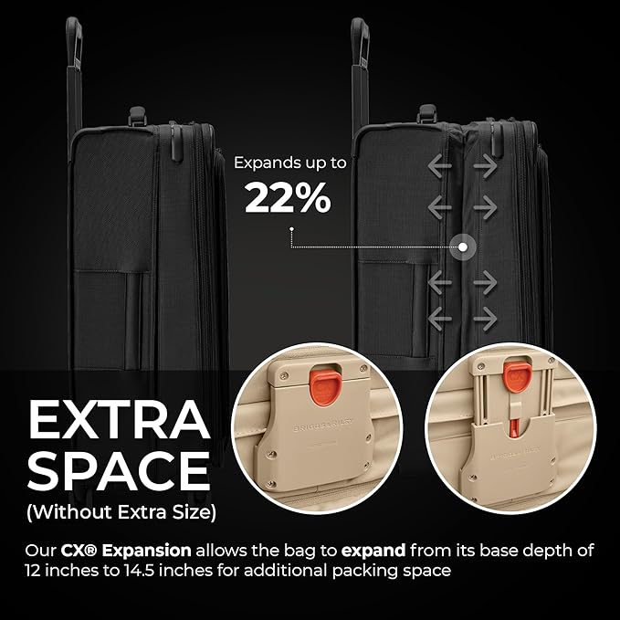 Briggs & Riley 29" Large Expandable Spinner - Checked Luggage for Travel, Suitcases with Wheels, Softside Rolling Bag for Men & Women, Self-Repairing Zipper - Baseline Collection, Black