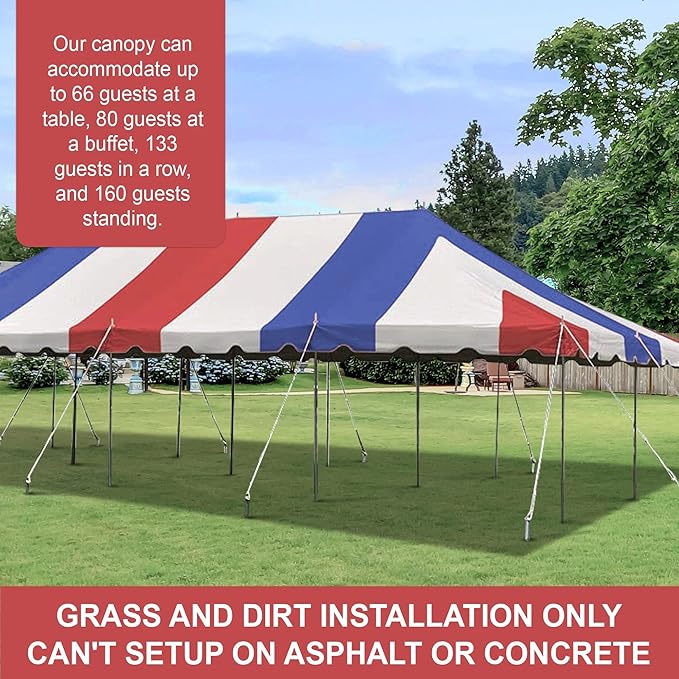 Party Tents Direct 20'x40' Weekender Canopy Pole Tent - Easy Up Canopy Tent with 160 Person Capacity - Outdoor Canopies for Parties, Weddings, & Events (Red White and Blue Top)