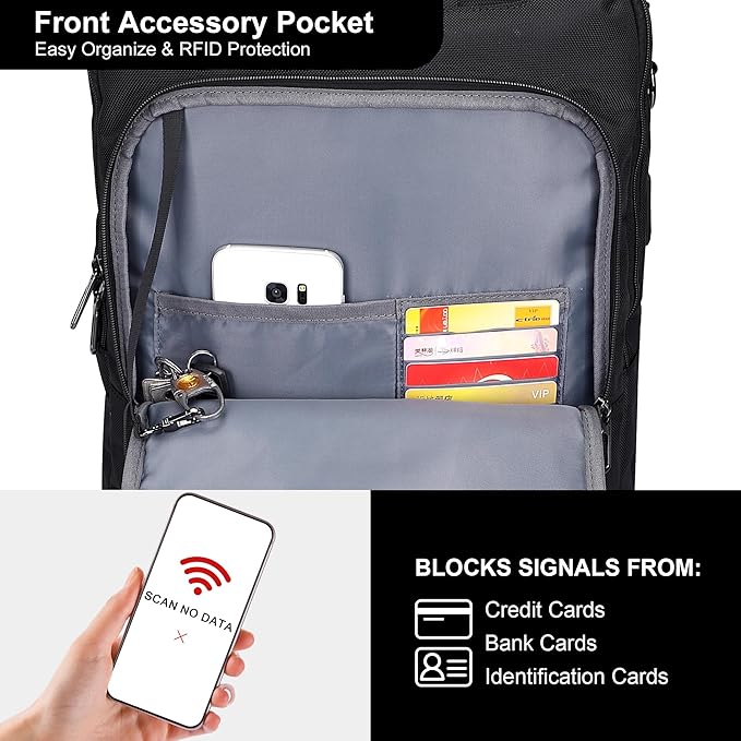 PIJUSHI Laptop Backpack for Women Men Personal Item Travel Backpack Convertible Carry on Bag Flight Approved(PE042 Black)