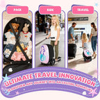 Baotree Scooter Suitcase for Kids, 2 in 1 Ride-on Luggage with Flash PU Wheels, Adjustable Handle & TPR Non-Slip Grip, Foldable & Lightweight, Ages 5-12