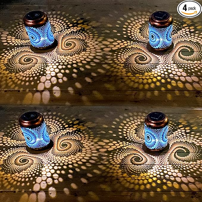 4 Pack Solar Powered Metal LED Lanterns with Handle - Waterproof Outdoor Hanging Lanterns for Garden, Patio, Decor & Christmas Gifts