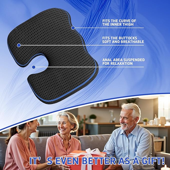 Gooo&Ma Air Fiber Seat Cushion for Office Chair, Breathable U-Shape Tailbone Relief Cushion for Desk Chair, Washable Ergonomic Chair Pad for Driving & Gaming, Cooling Mesh Back Support(Black)