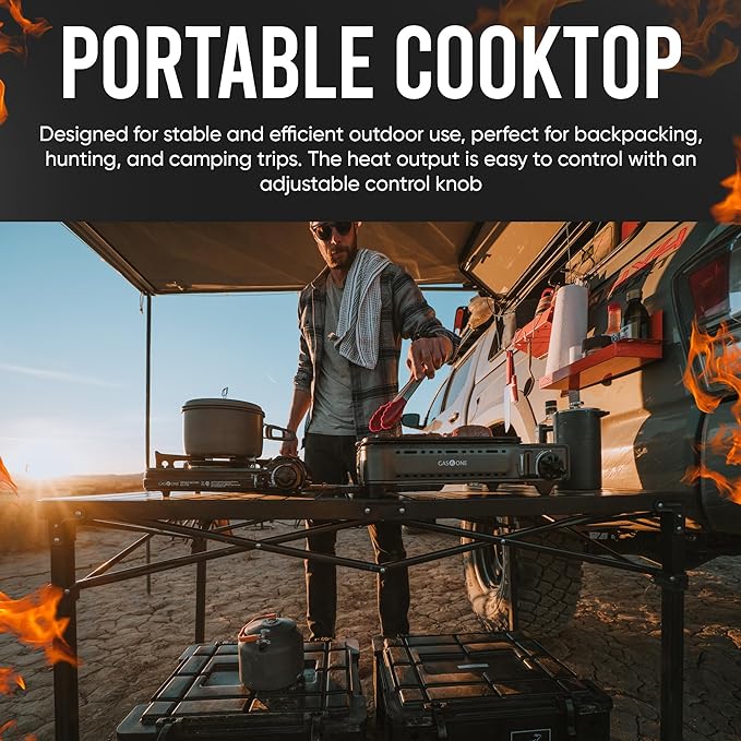 GasOne Propane or Butane Grill Stove GS-2400P Dual Fuel Portable Camping Grill Gas Stove with Carrying Case
