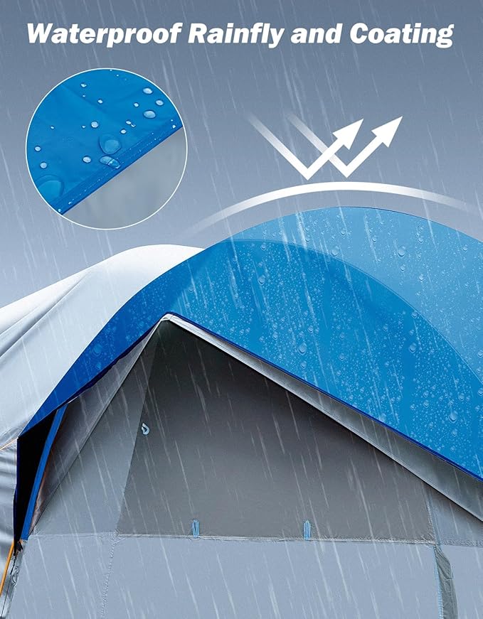 JOYTUTUS SUV Tent for Camping with Rainfly, Double Door Design Car Tent with Aluminum Poles, SUV Tailgate Tent with Waterproof PU2000mm Double Layer for 4-8 Person, Blue