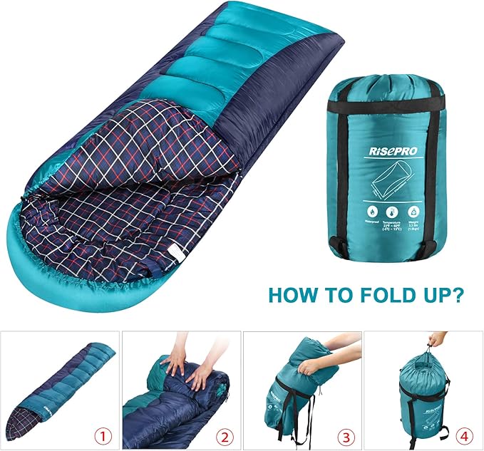Flannel Sleeping Bag Lightweight, Portable, Waterproof 3-4 Seasons Warm Cold Weather Sleeping Bag for Adults & Kids - Indoor & Outdoor: Camping, Backpacking, Hiking