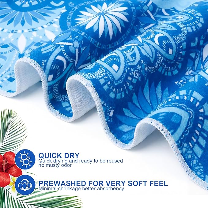EBOOT 10 Pack Oversized Beach Towel Set Extra Large Pool Towels Microfiber Quick Dry Swim Blanket for Adult Women Men Face Hand Body Bath Travel Pool(Ocean Blue,28 x 59 Inch,Boho Ocean Style)