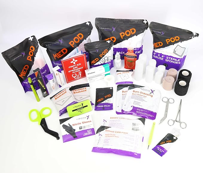 Lightning X Products Lightning X Mid-Sized First Responder EMT Bag | LXMB25 Fully Stocked Aid Kit w/ 200+ BLS Supplies - Fluorescent Yellow