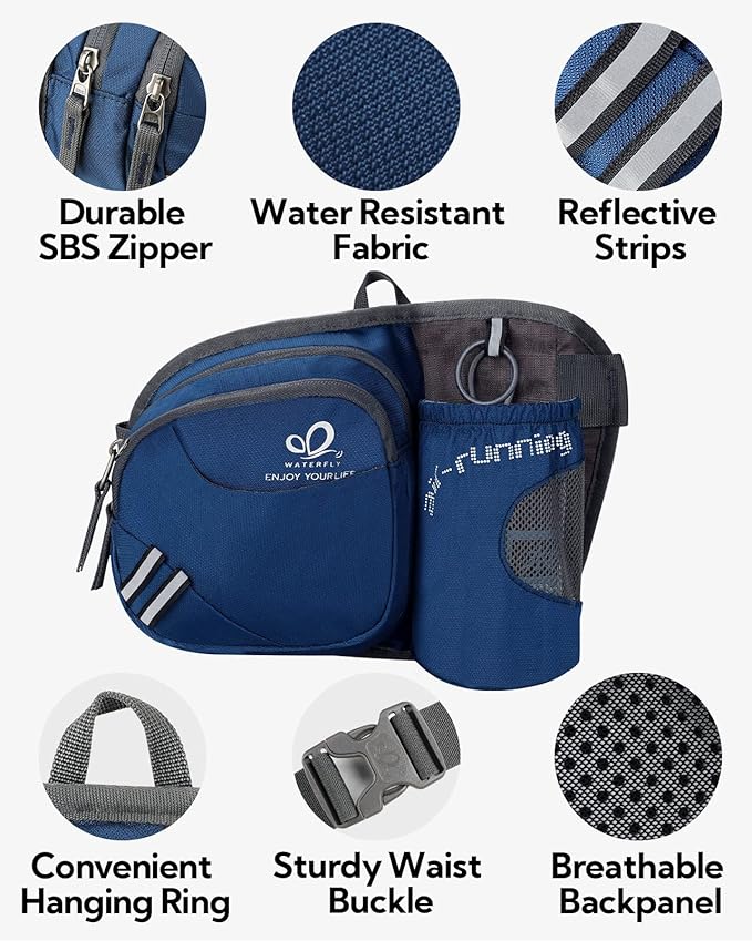 WATERFLY Fanny Pack Waist Bag: Waist Pack for Women Men with Water Bottle Holder Hiking Fanny Pack for Running Walking DogWalking Travel Cycling