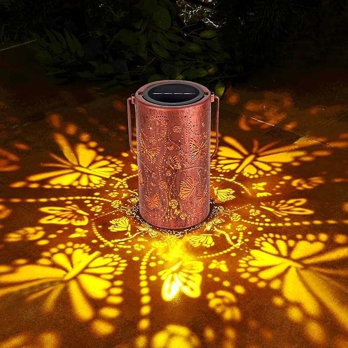 Homemory Butterfly Solar Lanterns Lights Outdoor Waterproof, Hollowed-Out Metal Decor Lantern, Gifts for Women, LED Solar Lights Metal Decoration Outside for Yard, Patio, Backyard, Porch, Lawn