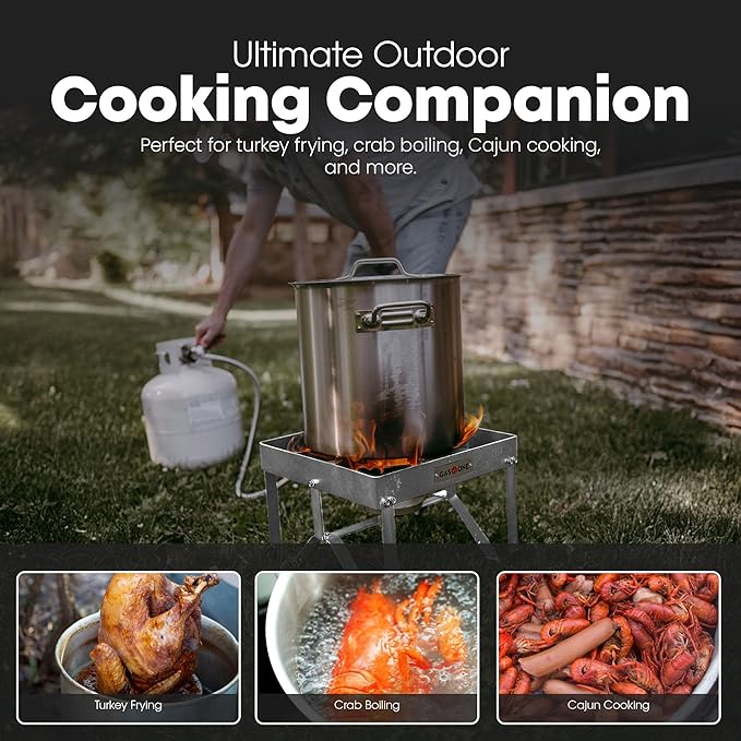 GasOne Stainless Steel Outdoor Propane Burner – High Pressure Camp Stove with Adjustable Regulator & Steel-Braided Hose