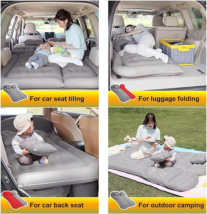 Inflatable SUV Air Mattress,Thickened Flocking Inflatable Car Camping Travel Air Mattress with 2 Pillows & Air Pump,Portable Car Sleeping Bed for SUV|MPV|Minivan