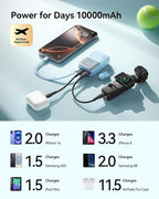 INIU Portable Charger, Ultra Mini 10000mAh 45W Fast Charging Power Bank, USB C Battery Pack with Cable, Flight-Safe Travel Powerbank for iPhone 17, Xiaomi 17 Pro, Teen Girls, Coffee Shop, Light Blue