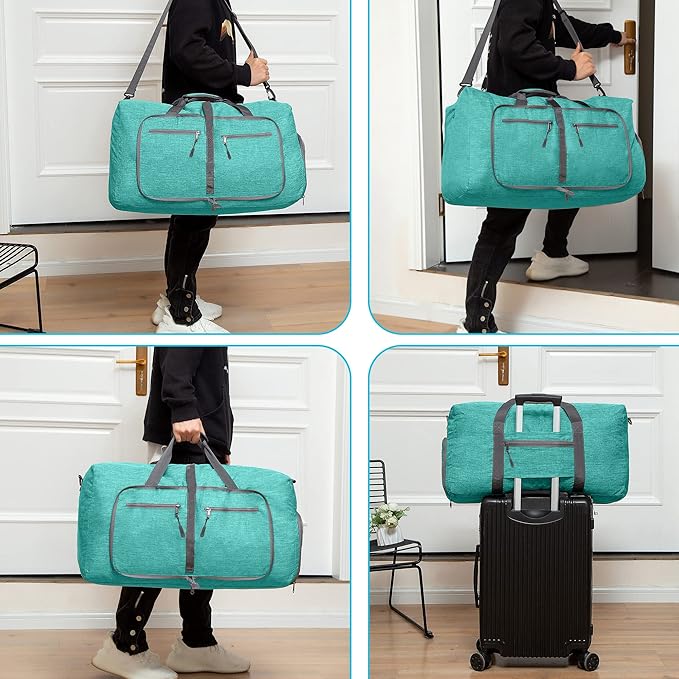Vomgomfom 65L/85L/115L Foldable Travel Duffle Bag, Lightweight Checked Luggage with Shoe Compartment, Water-Resistant Weekender Overnight Bag for Men & Women