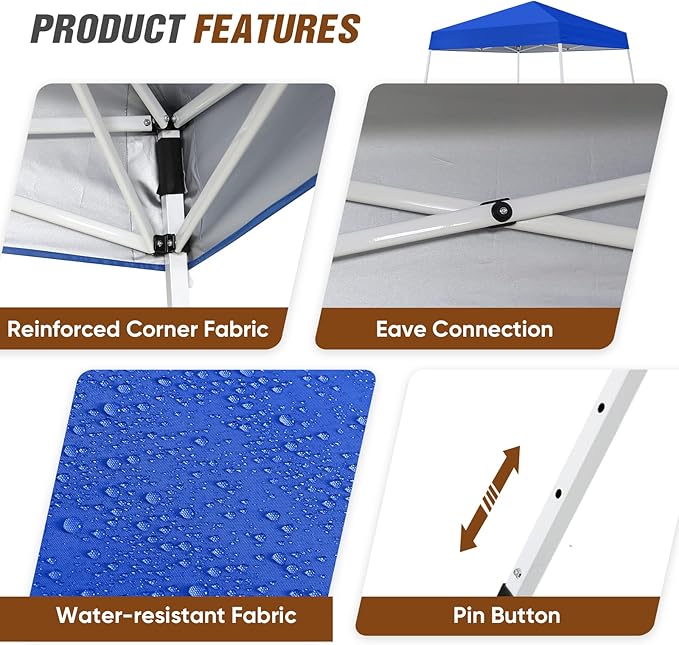 EAGLE PEAK 8x8 Slant Leg Pop-up Canopy Tent Easy One Person Setup Instant Outdoor Beach Canopy Folding Portable Sports Shelter 8x8 Base 6x6 Top (Blue)