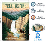 Sherpa Puffy Outdoor Blanket for Camping, Traveling, Car, Picnics, Beach, Concert, Stadium Sporting Events - Wearable, Machine Washable, Soft, Warm, Waterproof - 55 X 78 (Yellowstone NP)