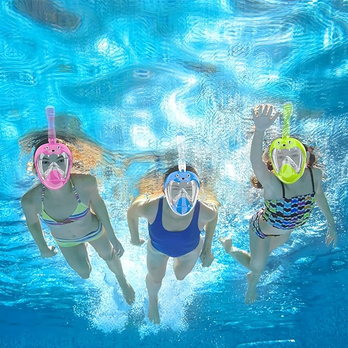 Full Face Snorkel Mask, Diving Mask for Kids and Adults,180° Panoramic View Snorkel Mask with Camera Mount, Safe Breathing, Anti-Leak&Anti-Fog
