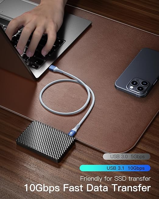 CONMDEX USB C Cable [3ft, 2-Pack] 10Gbps USB 3.1 Gen 2 USB A to USB C Data Transfer Cord, 3A Fast Charging Android Auto CarPlay Type C Cable for iPhone 17 16 Plus Pro Max Samsung Galaxy S25, Blue
