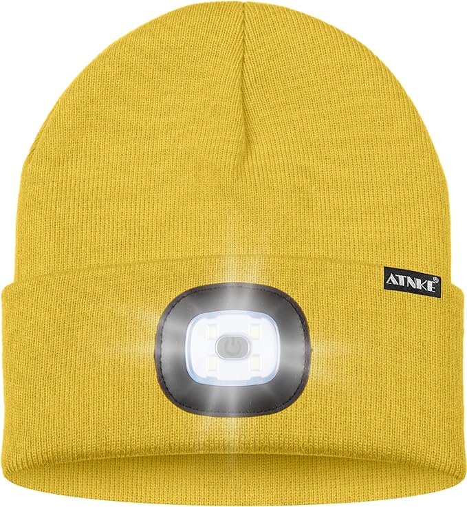 ATNKE LED Lighted Beanie Hat,USB Rechargeable 4 LED Running Headlamp Bright Cap with The Light Gifts for Men and Women