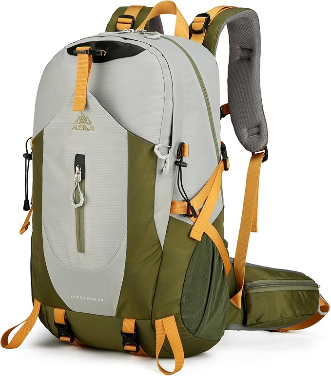 40L Hiking Backpack for Men and Women, Lightweight Waterproof Packable Camping Travel Daypack with Rain Cover (Gray & Army Green, 40 Liter)