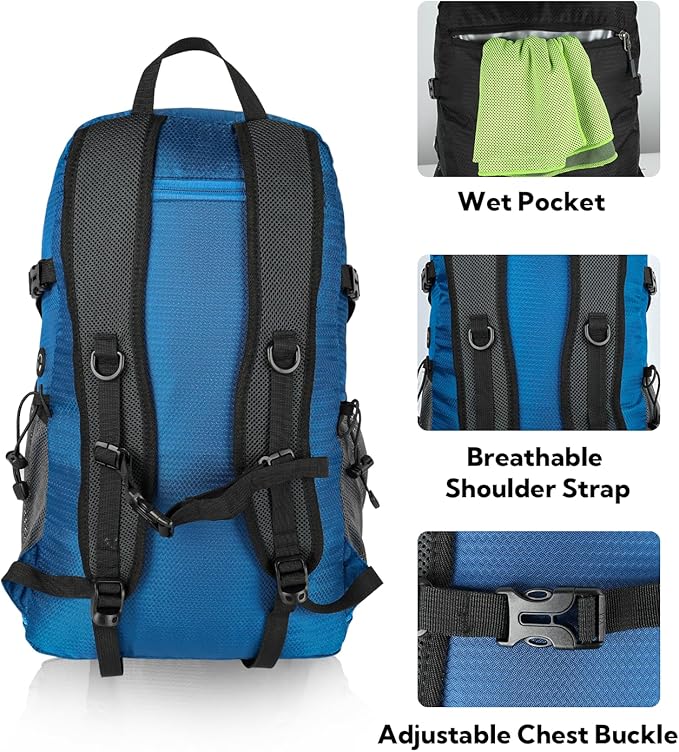 WATERFLY Lightweight Packable Hiking Backpack: 30L Foldable Travel Daypack Ultralight Camping Day Pack for Woman Man
