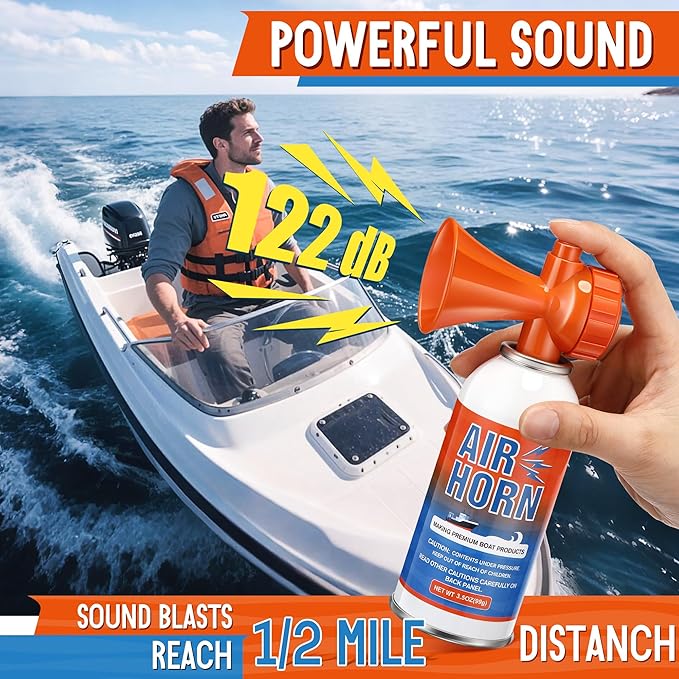 1 Pack Large Air Horn for Safety 3.5oz, 122dB Very Loud Marine Air Horn for Boat, Coast Guard Approved, Great for Boat & Marine Safety, Sporting Events, Travels, Hiking (Orange)