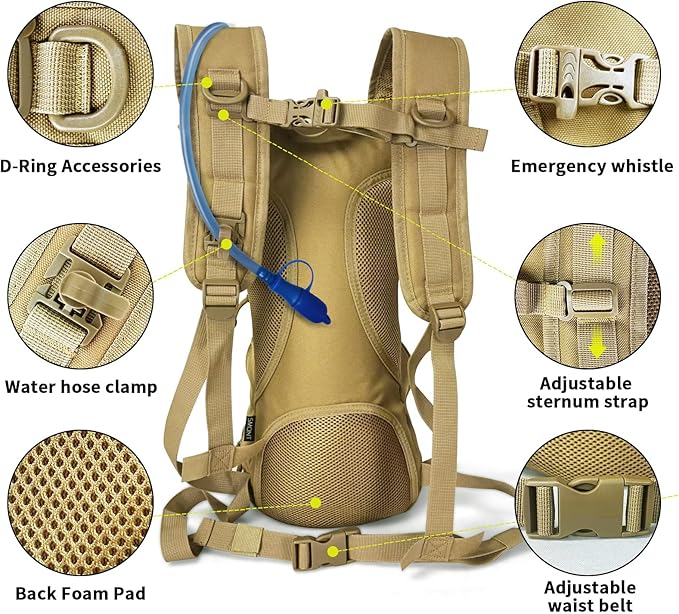 SUNRISING Tactical Molle Hydration Backpack with 3L Water Bladder - Lightweight Military Water Backpack for Hiking, Running, Cycling