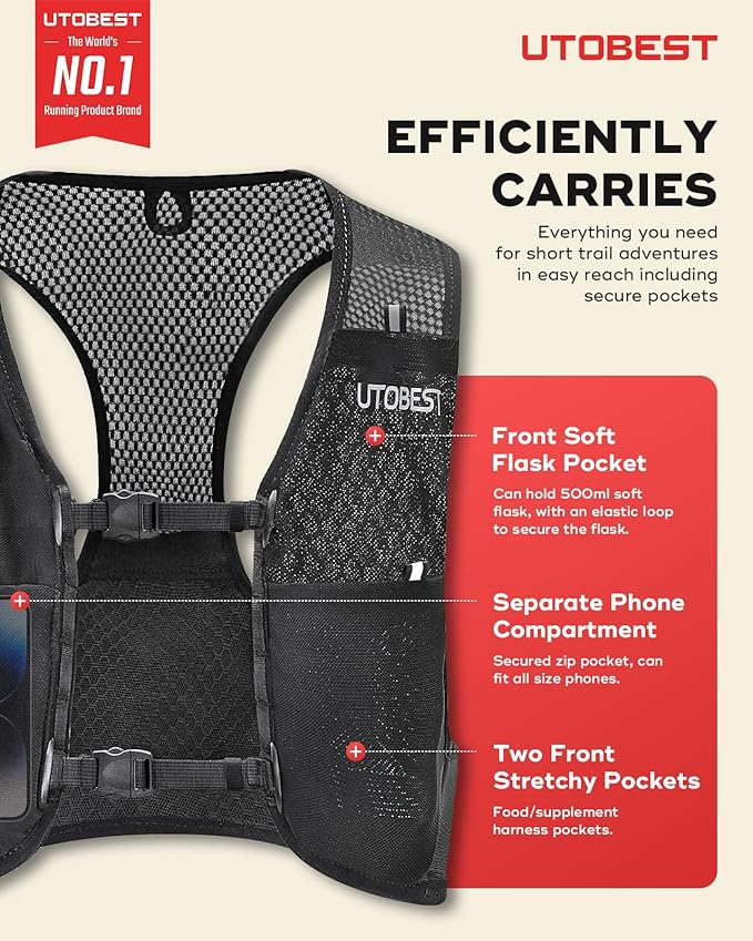 UTOBEST Running Vest for Women Men, Ultra-Light Minimalist Hydration Vest, Breathable Reflective Running Gear for Trail Hiking Jogging