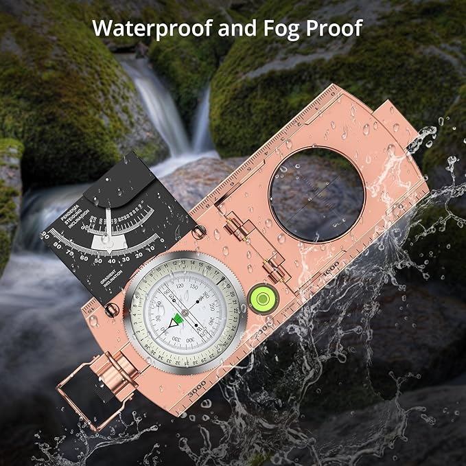 Compass Hiking Survival, IP65 Waterproof Metal Compass with Sighting Clinometer and Carry Bag, Multifunctional, Professional, for Camping Hunting Hiking Navigation