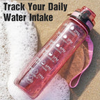 OLDLEY Water Bottle, 32oz Motivational Sports Water Bottle with Time Marker - Times to Drink - Tritan, BPA Free, Wide Mouth Leakproof,Clear Red
