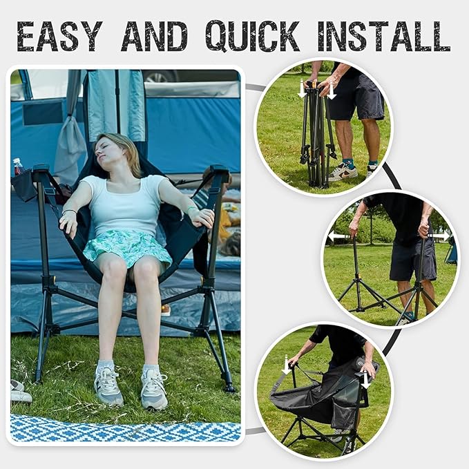 Portal Hammock Camping Chair, Portable Outdoor Swinging Chairs, Rocking Chair for Adults with Adjustable Back and Height for Lawn, Backyard, Patio, Supports 400 lbs, Mesh High Back, Black, 2 Pack