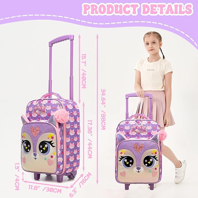 Kids Carry On Luggage with Wheels Softside Kids Suitcase for Girls Airline Approved & Girls Multi-function Carry Bag 4pcs Set