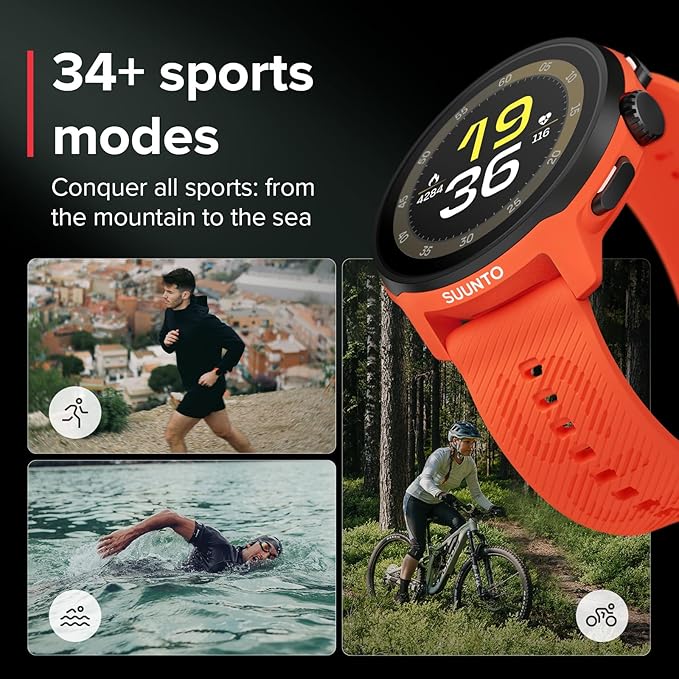SUUNTO Run Running GPS Sports Watch with Silicone Strap, 1.32" AMOLED Touchscreen w/Crown Button, Wrist Heart-Rate & Sleep Health Tracking, Coral Orange