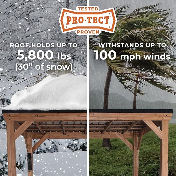 Backyard Discovery Arcadia 12' x 9.5' Cedar Wood Outdoor Gazebo Pavilion with Hardtop Galvanized Steel Slope Roof, Snow Support, Wind Resistance, PowerPort, Shade for Garden, Patio, Deck, Entertaining