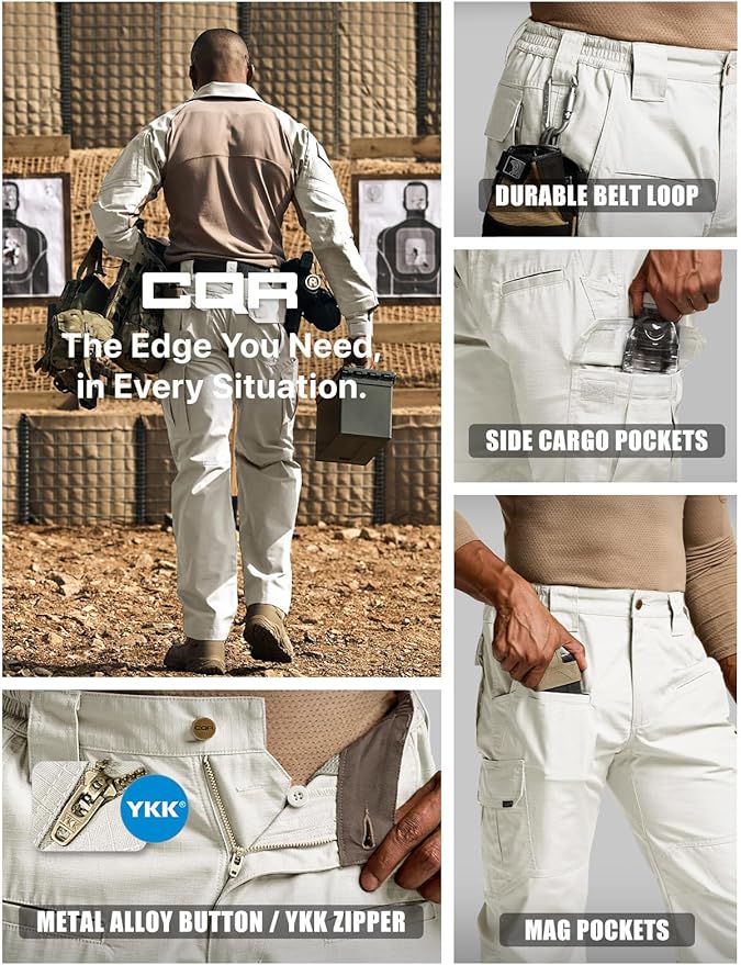 CQR Men's Tactical Pants, Water Resistant Ripstop Cargo Pants, Lightweight EDC Work Hiking Pants, Outdoor Apparel