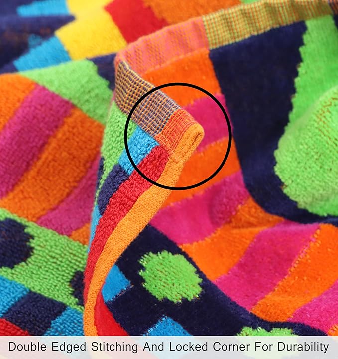 COTTON CRAFT Hooded Beach Towel for Adults – Oversized 39 x 68 Towel with Hood - 100% Cotton Velour Terry Jacquard Pool Bath Wrap - 450 GSM Soft Absorbent Quick Dry – Cozumel Red Blue Yellow