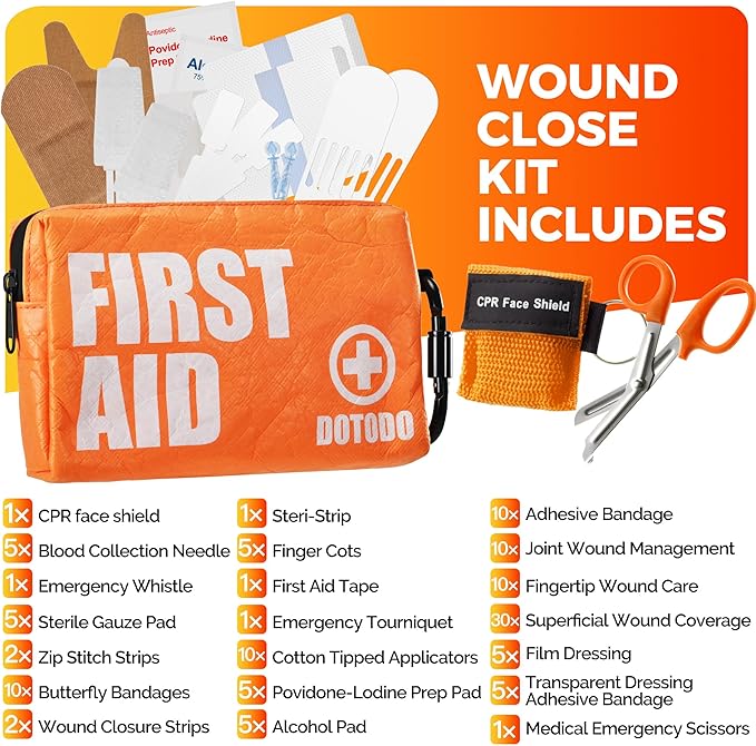 Emergency First Aid Kit Survival - Dotodo Car Medical Kit | Portable Emergency Kit for Trave, Home, Sports, Camping, Dorm, RV, Workplace (Orange, 125 PCS)