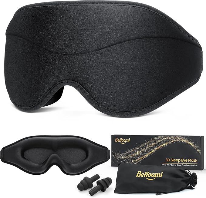 Sleep Mask, Premium Eye Mask for Sleeping, Total Blackout, Super Soft Comfort, Adjustable Fit, Upgraded 3D Ergonomic Designed Sleeping Mask for Home, Office, Travel, Meditation, Yoga, Black