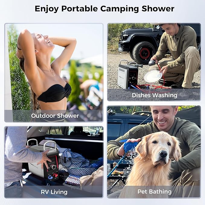 CAMPLUX Nano 3 Max, Portable Propane Water Heater & Shower Pump, Rechargeable Portable Shower System, Instant Hot Water for Camping, Hiking, Glamping & Vacationing