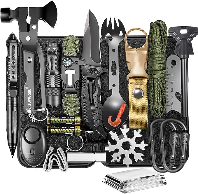 Gifts for Men Dad Husband Fathers Day, Survival Gear and Equipment kit 21 in 1, Professional Cool Gadgets Stuff Tactical Tool, Gift Ideas for Him Son Daughter Emergency Hunting Outdoors Camping Hiking