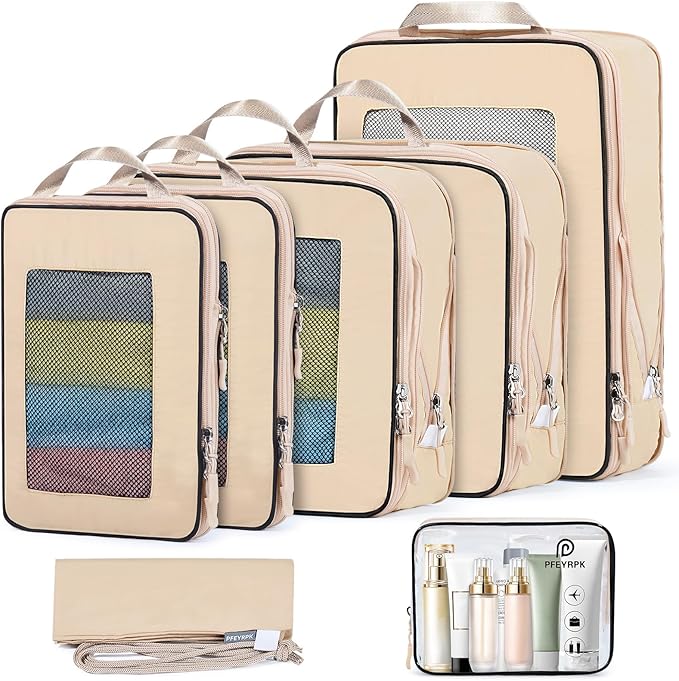 7 Set Compression Packing Cubes Packing Organizer for Travel,Travel Accessories for Carry on Luggage Suitcase Backpack Expandable Organizers