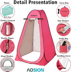 AOSION Privacy Shower Tent,Pop Up Changing Tent,Camp Bathroom Changing Dressing Room,Sun Sunshade Canopy Outdoor Rain Shelter for Camping Hiking Beach Picnic Fishing. (Pink)
