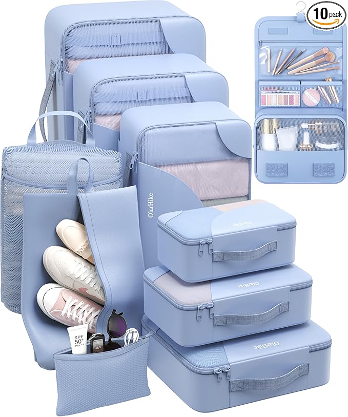 10 Set Packing Cubes for Travel, Gifts for Women Mom,Anti-Tearing Suitcase Organizer,OlarHike Vacation Essentials & Accessories for Cruise Ship