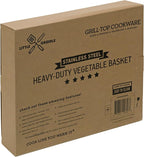 LITTLE GRIDDLE - GT-135 Grill Basket, High sidewalls with built-in handles, Heavy Duty, Stainless Steel Material and Vented Design, Durable and Easy to Clean - Silver