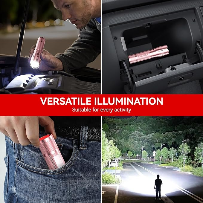 LETMY Tactical Flashlight S2000-2 Pack Bright Military Grade LED Flashlights High Lumens - Portable Handheld Flash Light, 5 Modes Zoomable Waterproof Flashlights for Home Emergency Camping- Pink