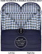 0 Degree Sleeping Bag 100% Cotton Flannel XXL for Adults Big and Tall Cold Weather Winter Zero Degree Camping,Free Compression Sack