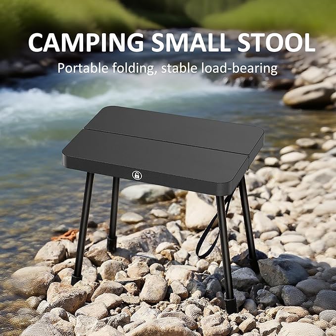 10 Inch Portable Folding Stool for Camping, Gardening, BBQ, and Outdoor Activities (Black)